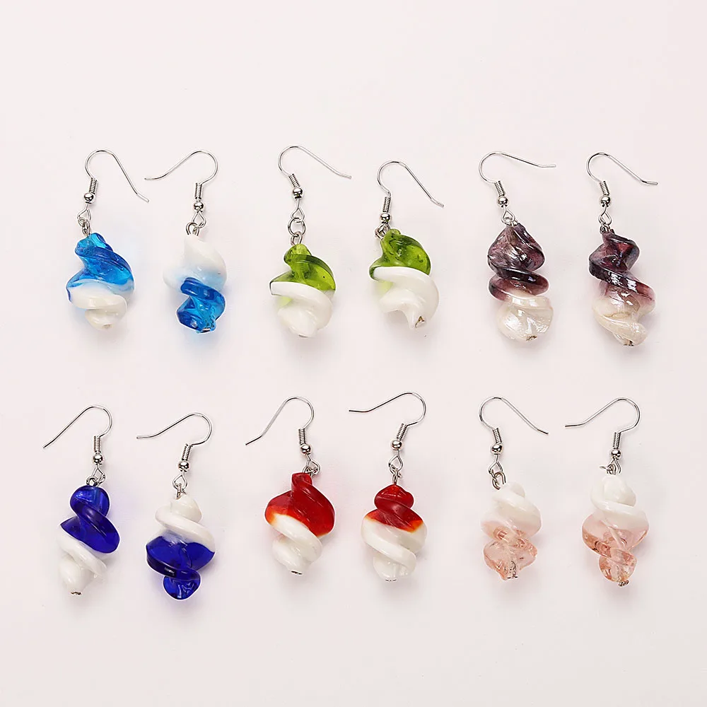 QianBei Wholesale Fashion 6Pairs Handmade Murano Lampwork Glass Mix Color Women\'s Round Earrings Female Jewelry