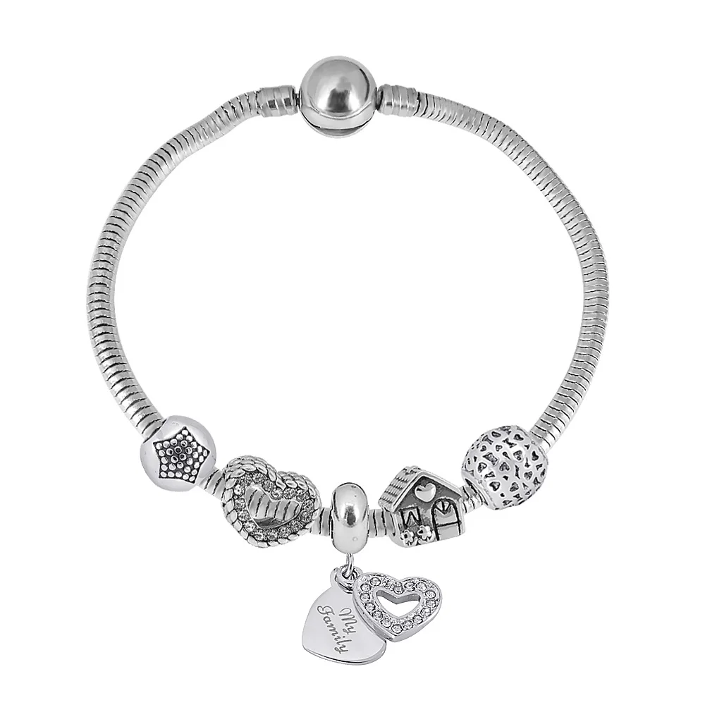 

Summer Hot Push Pandoraer Charm Bracelet Set European And American Fashion Stainless Steel My Family Beads Bangle Gift