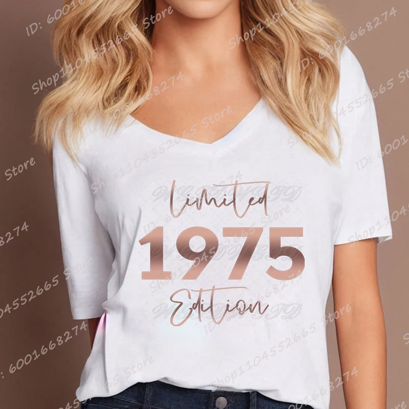 Limited 1978 Edition Graphic T Shirt Short Sleeve 1970-1979 Print Birthday Tee Shirt Birthday Gifts V-Neck Tops For Women