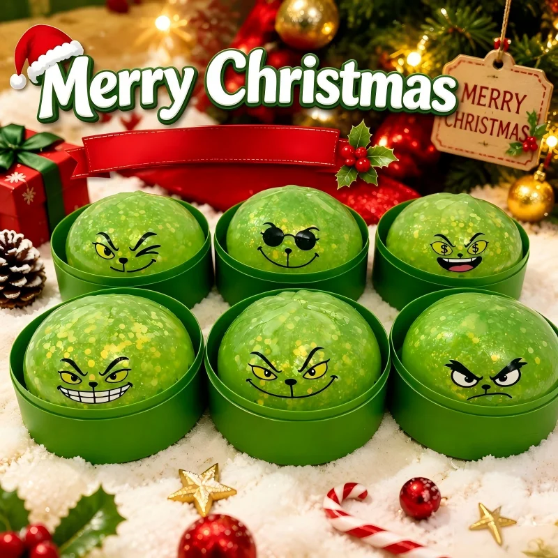 8.5cm Luminous Green Dumpling Glitter Christmas Buns W/Steamer Squeeze Anxiety Antistres Relieve Stress for New Year Party Gift