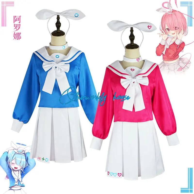 Game Blue Archive Arona Cosplay Costume Halloween Role Play Women Coat Shirt Skirt Pants Full Suit Blue Pink Clothes Sailor Suit