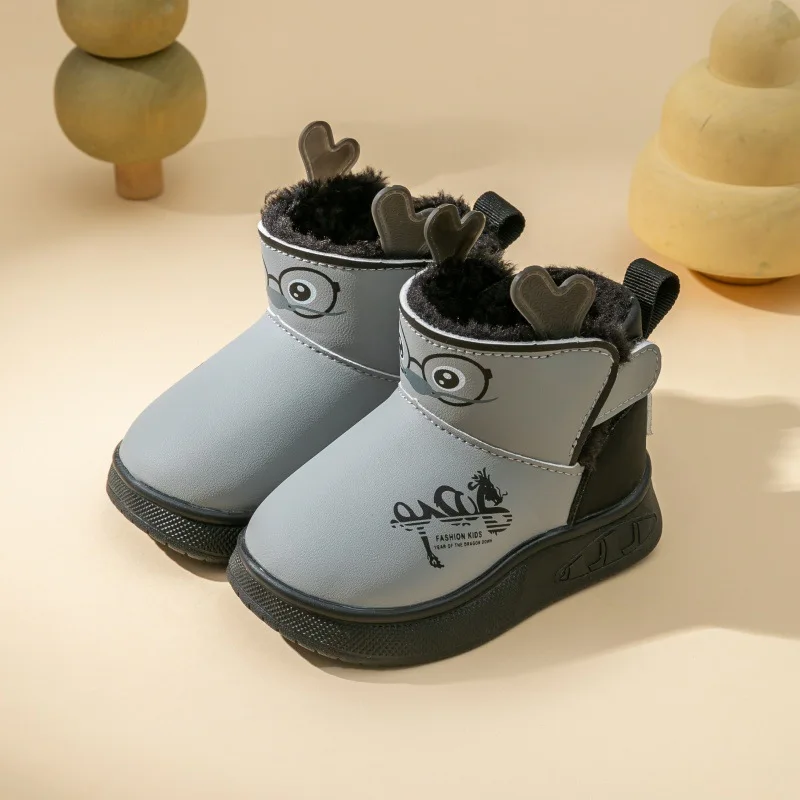 أحذية أطفال كاجوال أحذية الكاحل من جلد البولي يوريثان أحذية شتوية للأولاد مطبوعة مضادة للانزلاق دافئة سميكة القاع كاكي ​   حذاء وردي مقاس 16-25
