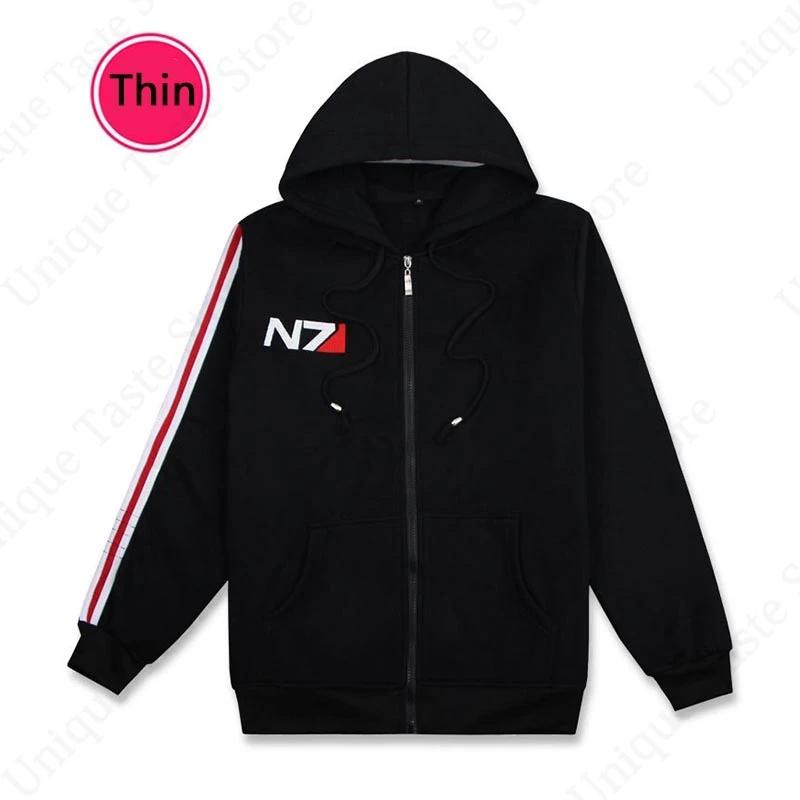 Mass Effect N7 Hoodies Sweatshirt Zipper Jacket Hoodie Embroidery N7 Thick Warm Zip Up Coat Men Women Elements Design Clothes