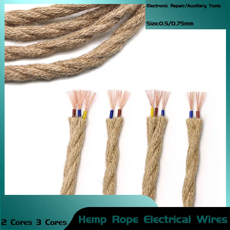 

Hemp Rope Electrical Wire Twisted Cable Retro Style Copper Vintage Braided Wire Pendant Light Lamp Cord 1~10m 2 Cores 3 Cores