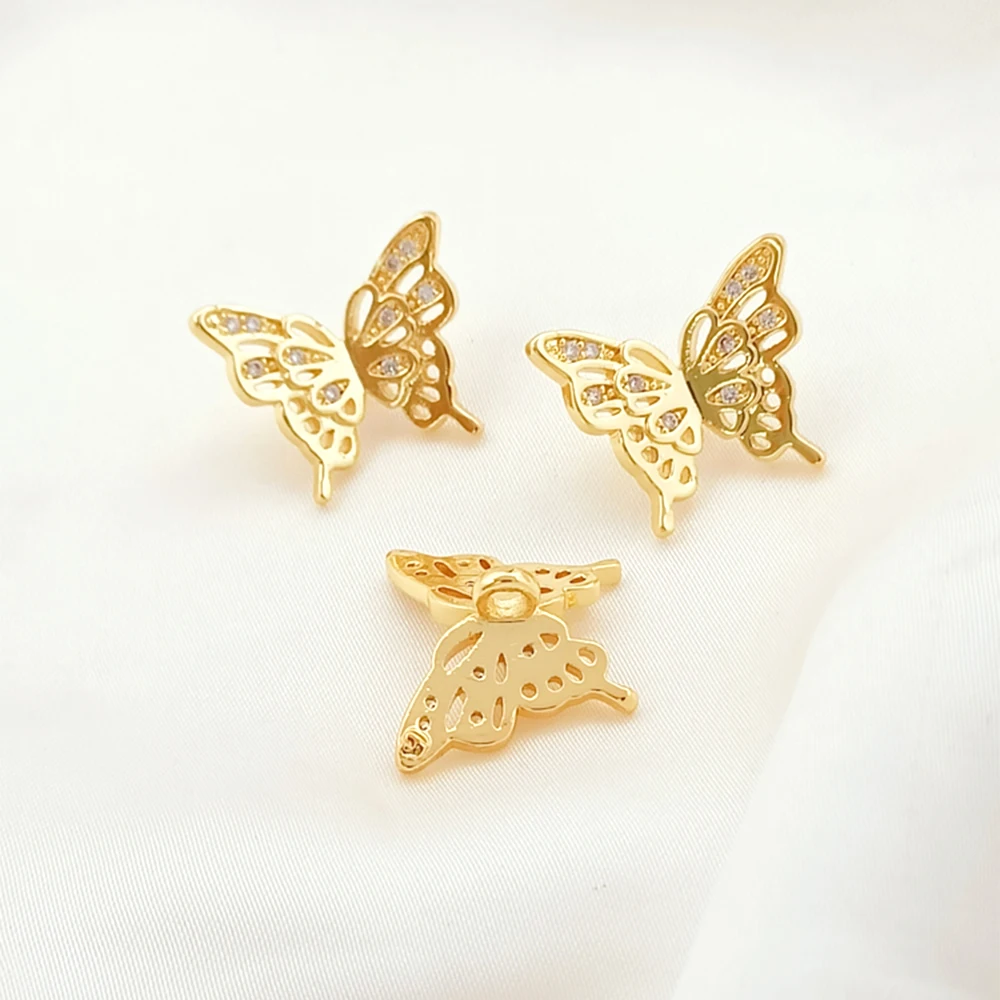Brass Coated Gold Zircon Inlay Butterfly Separation Bead DIY Jewelry Making Necklace, Bracelet, Clothing Accessories Materials