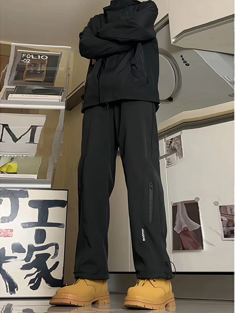 

Men's Casual Straight Leg Trousers American Workwear Sle Dstring Cuffed Pants Suitable for Boots Youth Faion Brand