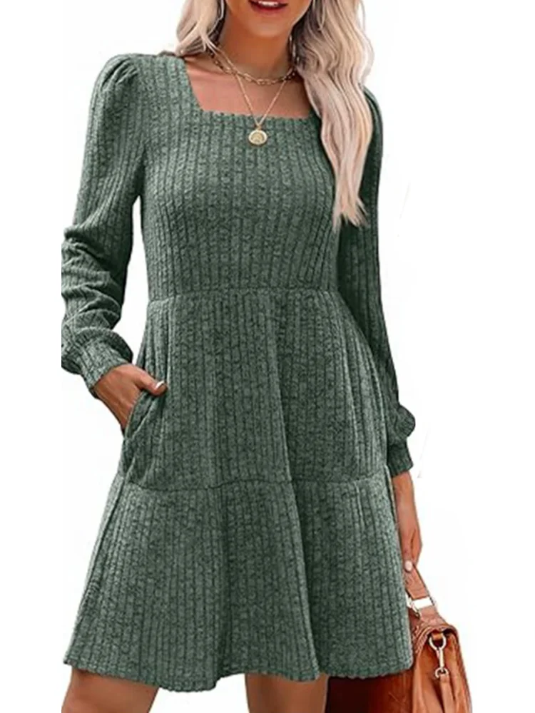 Winter Trend Round Neck Long Sleeved A-Line Dress Women's Minimalist Mini Dresses Casual Robe Vestidos