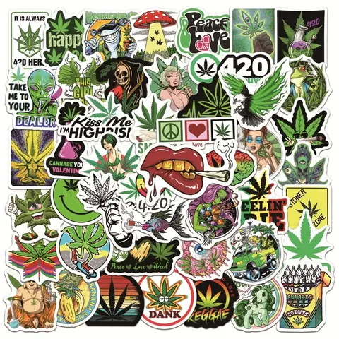 10/20/50/100pcs Hemp Leaf Stickers Funny Characters Weed Smoking Vinyl Decals for Luggage Laptop Phone Car Bumper Sticker Bomb
