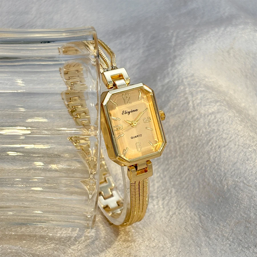 Rectangular Gold Wrist Watch for Women with Tassel Chains, a Delicate Accessory image 3