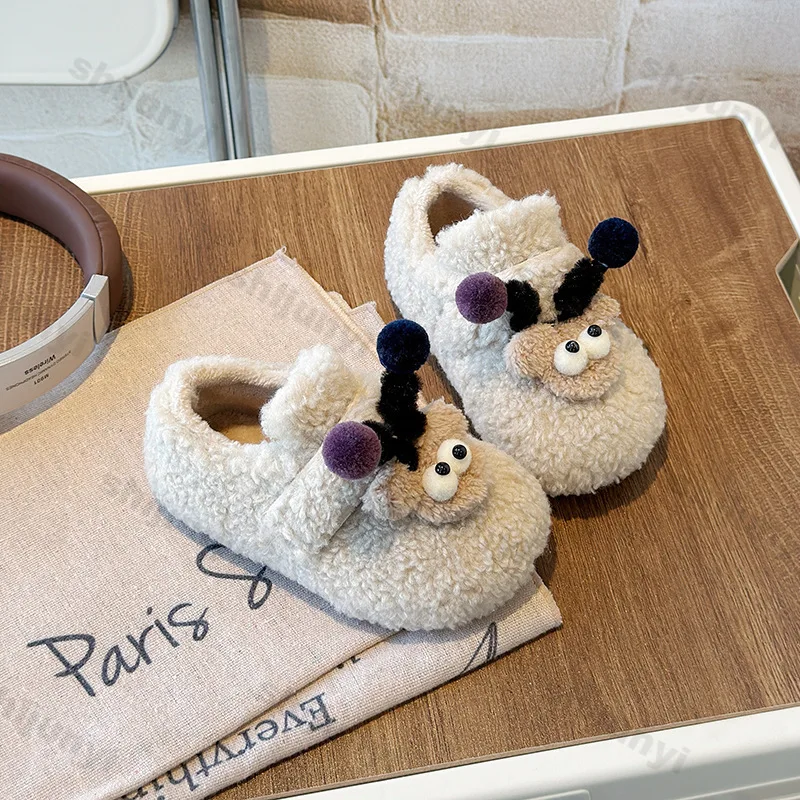 

Cute Cartoon Girls' Warm Shoes Winter New Boys Plush Thicken Cotton Shoes Lightweight Non Slip Soft Sole Children's Casual Shoes
