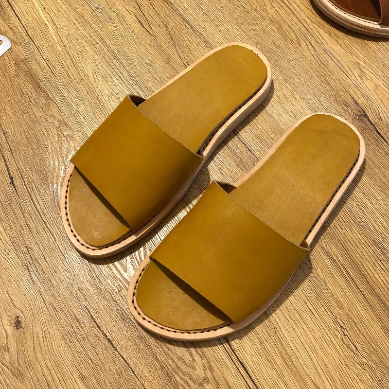 Men's Shoes Genuine Leather Fashion Slip on Open Toe Casual Summer Slippers Male Concise Comfortable Outdoor Sandals Youth