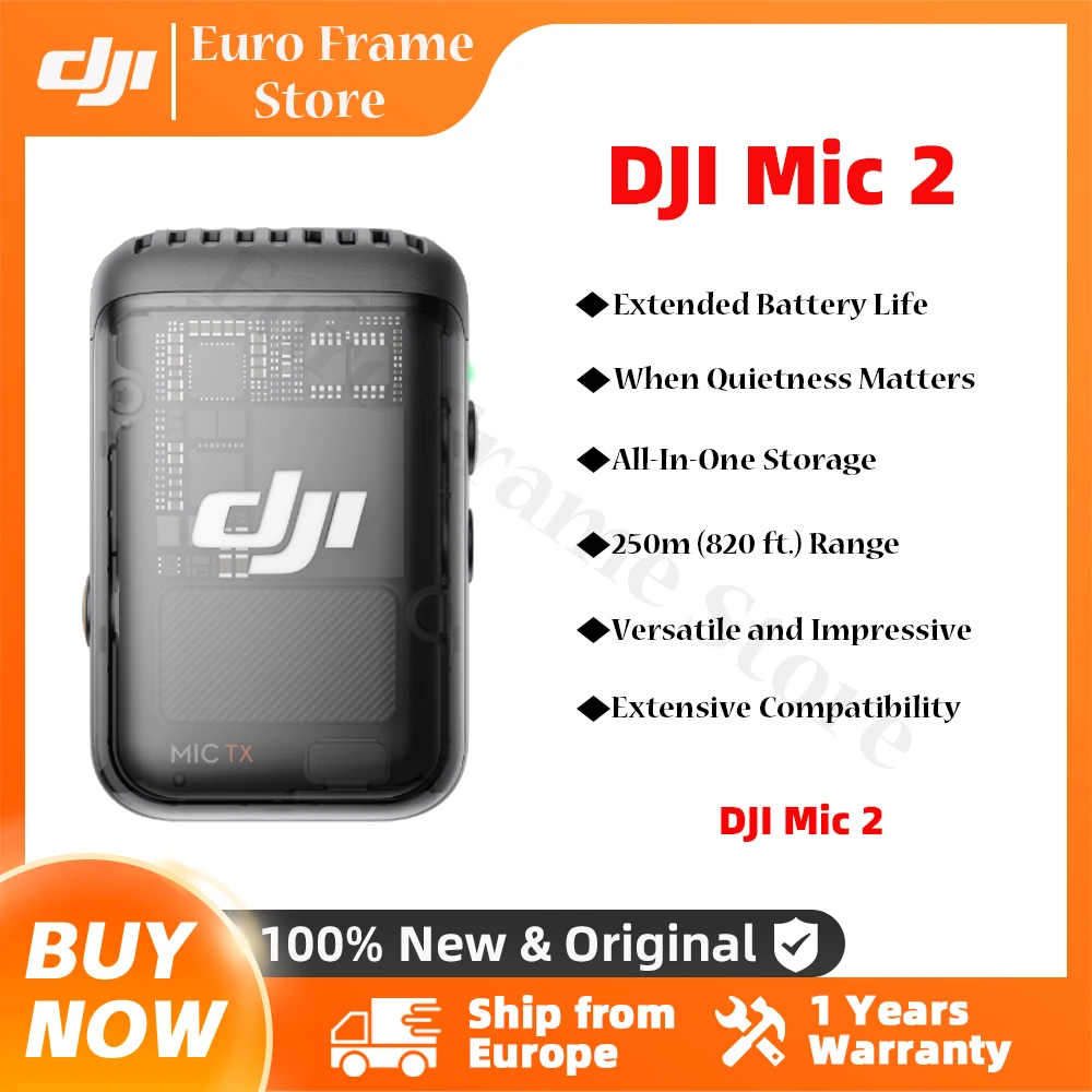 DJI Mic 2 Drahtloses Mikrofon mit intelligenter Geräuschunterdrückung, 32-Bit-Schwimmer, interne Aufnahme, optimierter Klang, m Reichweite