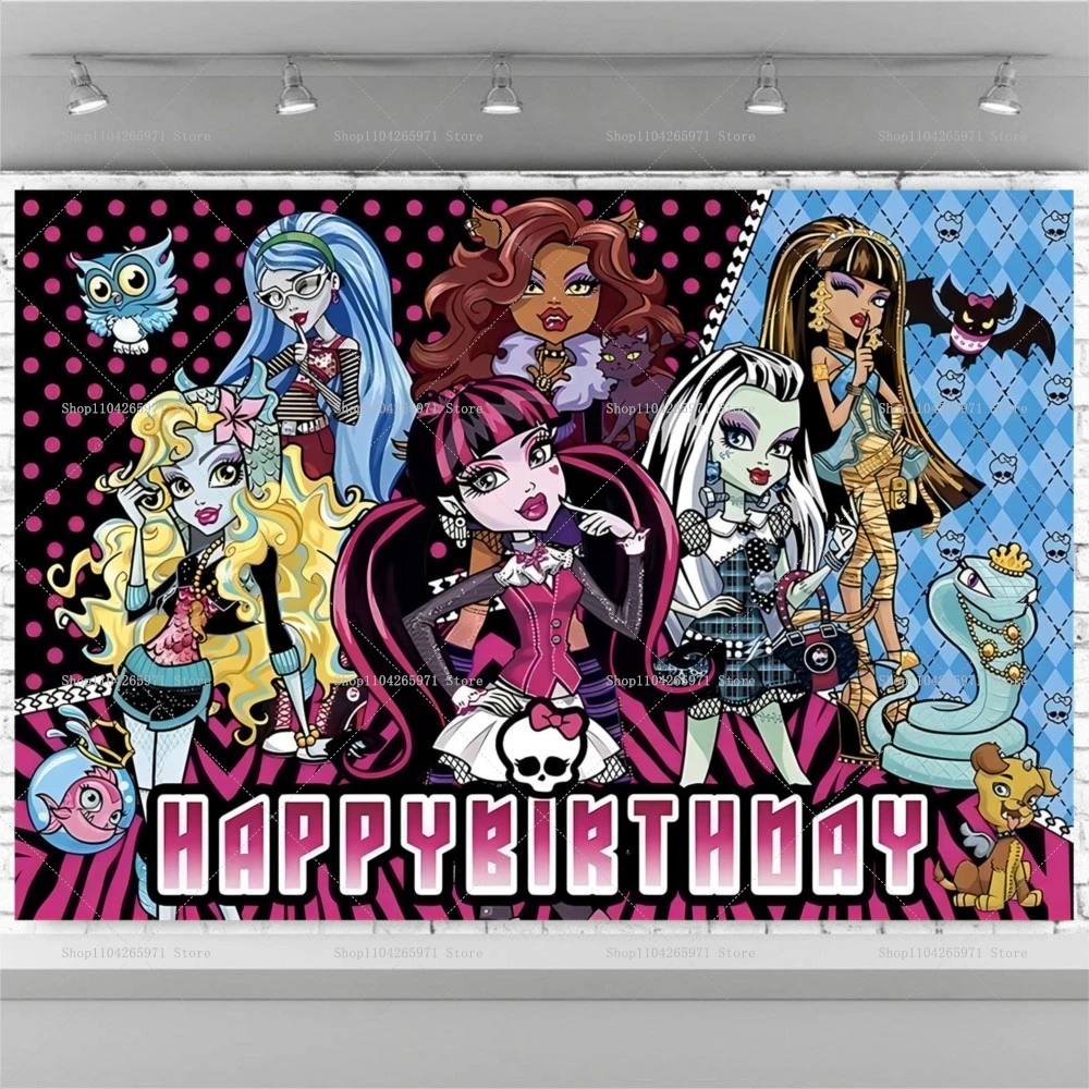 Banner de Decoração de Fundo para Festa de Aniversário com Tema de Escola Secundária, Boneco Monstro de Desenho Animado Umi, Decoração de Quarto para Meninos e Meninas