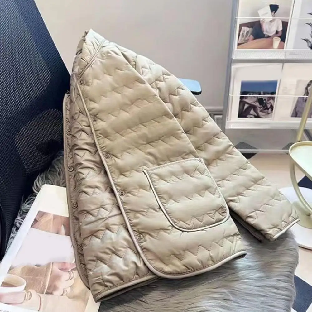 

Autumn Winter Women Clothing Lightweight Quilted Jackets Warm Parkas Single-breasted Long Sleeve Windproof Outerwear Loose