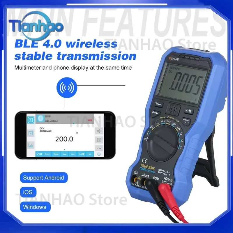 OW18E 4 1/2 Digit Smart BLE 4.0 True RMS Digital Multimeter with Wireless Connection Data Logging Auto-ranging LCD Display