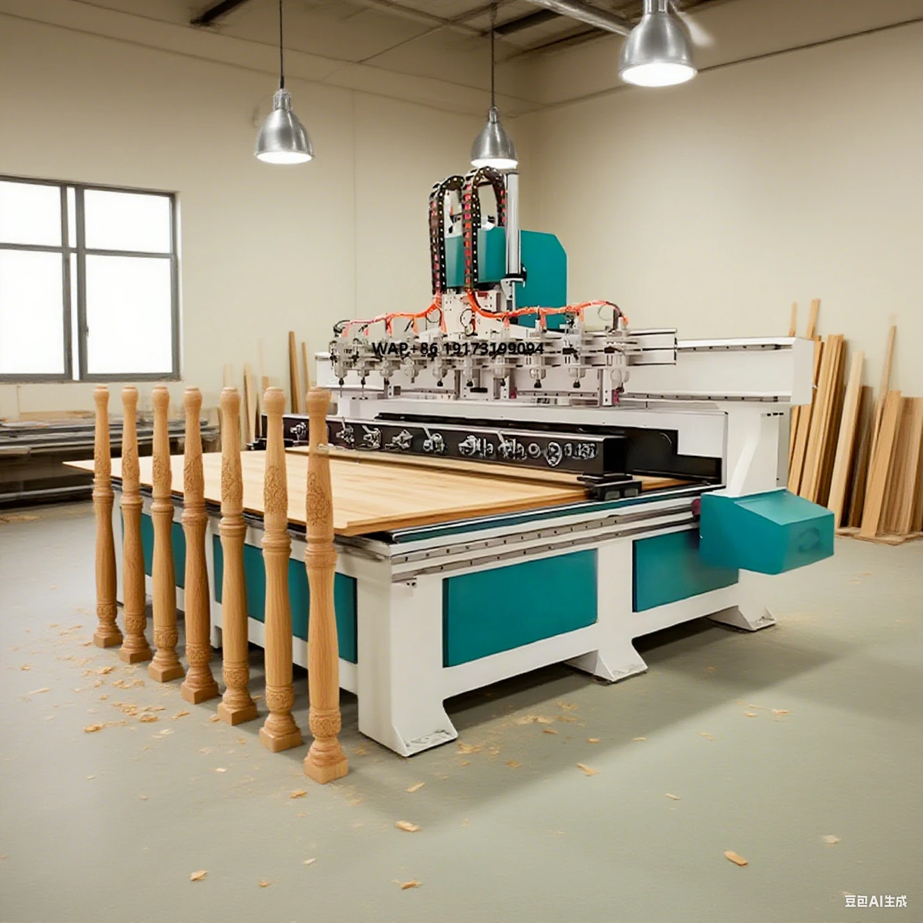 

High Efficiency 4-axis Multi-head Woodworking CNC Engraving Machine with Rotating Table for Engraving Furniture Legs and Pillars