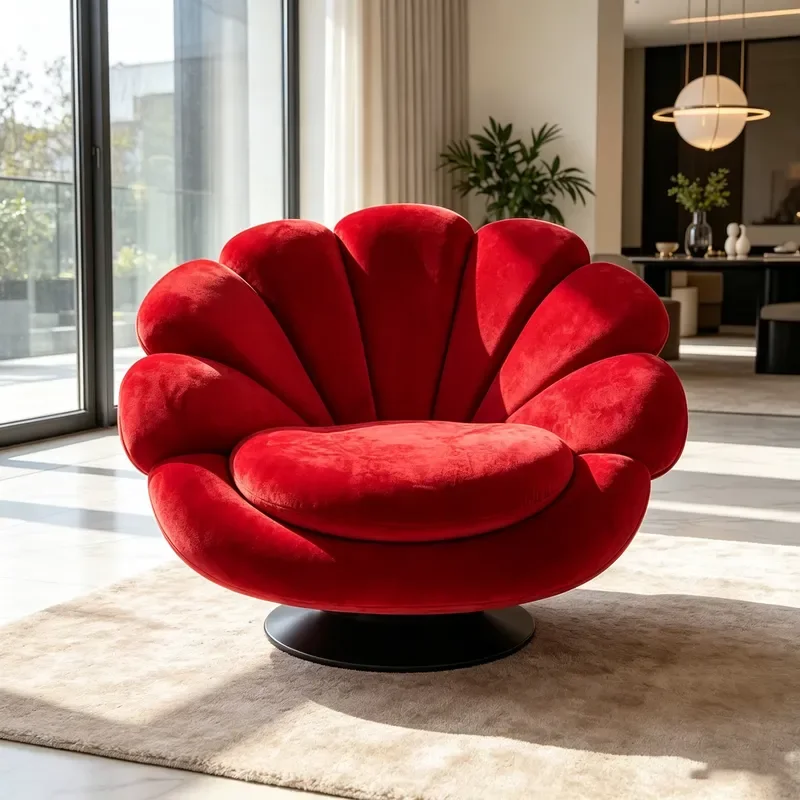 Designer Fiberglass Flower Chair Luxury Velvet Upholstered Single Sofa Armchair for Living Room Hotel Lobby