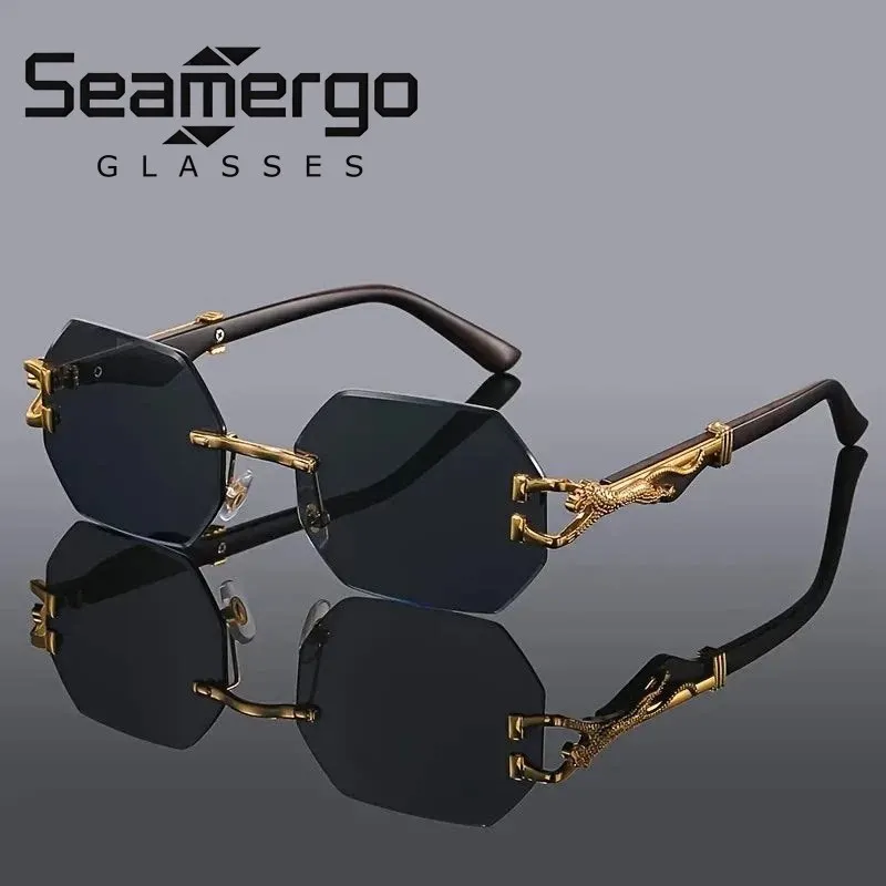 SEAMERGO Holzmaserung-Rahmen Sonnenbrille für Damen Luxuriöser Metallrahmen UV400 Anti-UV Mode Party Strand Sonnenbrille INS-Stil