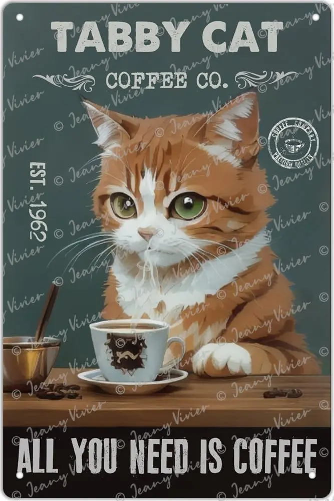 All I Need is Coffee Metal Tin Sign - Cat Vintage Style Cafe Home Iron Mesh Fence Farm Supermarket Bar Pub Garage Hotel Diner Ma