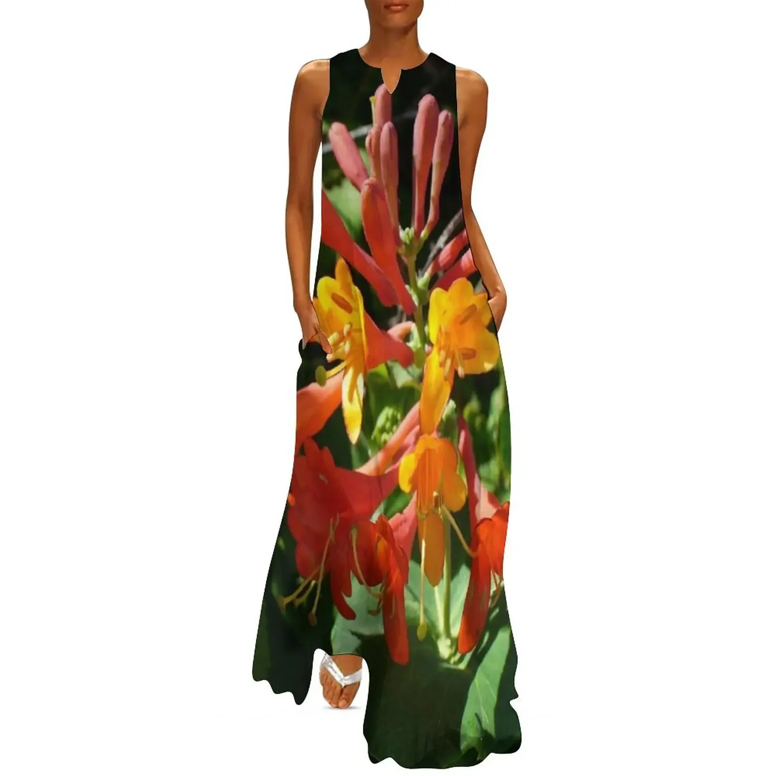 

Orange Flowers of Woodbine HoneySuckle Long Dress Summer skirt Dresses gala Dress