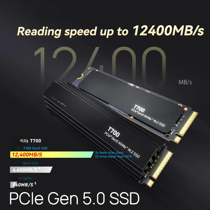 

T700 with Heatsink 1TB 2TB 4T 2280 PCIe 5.0 Up to 12400MB/s NVMe M.2 Internal SSD Solid State Drive For Laptop Desktop