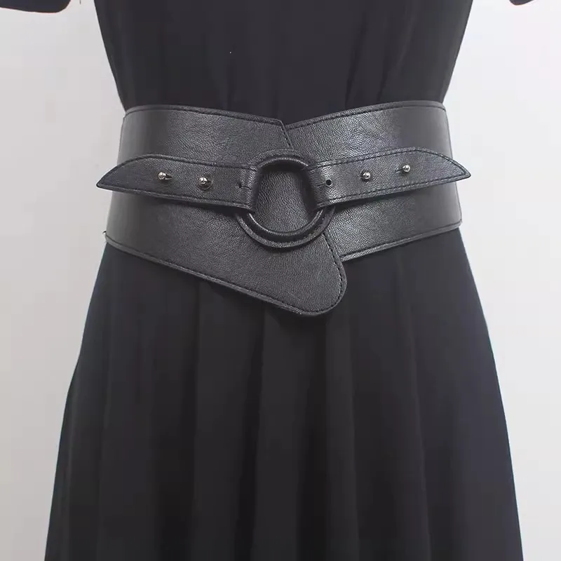 Faja elástica de cuero PU para mujer, corsés para vestido femenino, cinturones de cintura, decoración, cinturón ancho, R2602