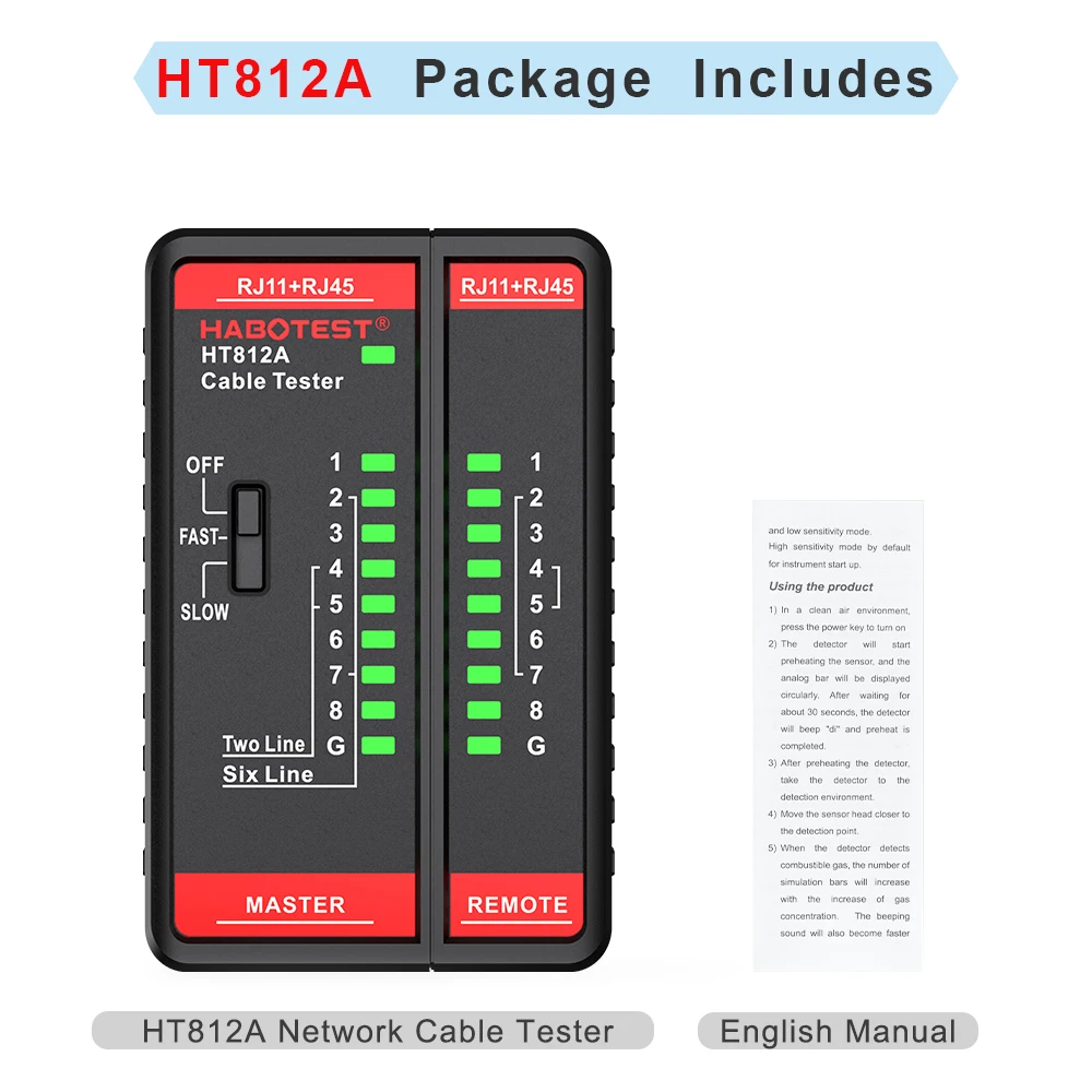 HT812A Network Cable Tester Anti-Interference Live Shielded Multi-Function Finder USB Interface LCD Display IP65 HABOTEST