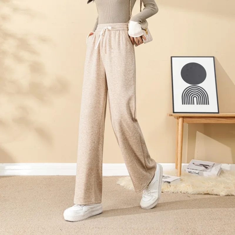 

Women's Casual Knitted Pants New Autumn and Winter Products High Waisted Straight Through Chenille Wide Leg Mop X507