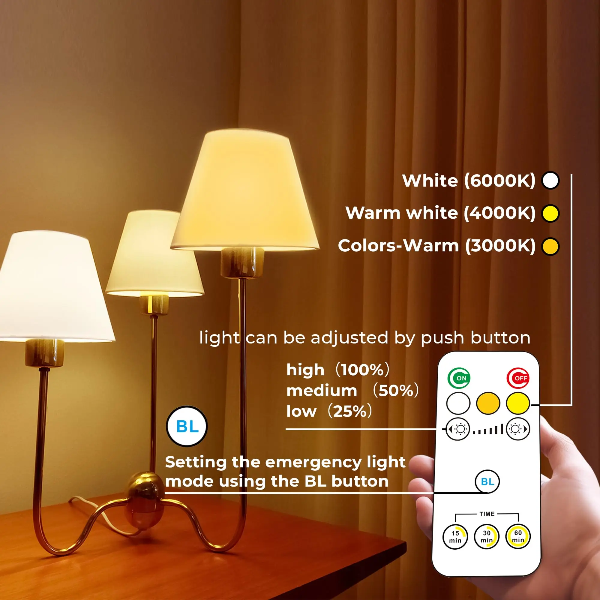 Rechargeable Light Bulbs with Remote, Dimmable and Timer, Battery Operated LED Bulbs for Home Power Outage