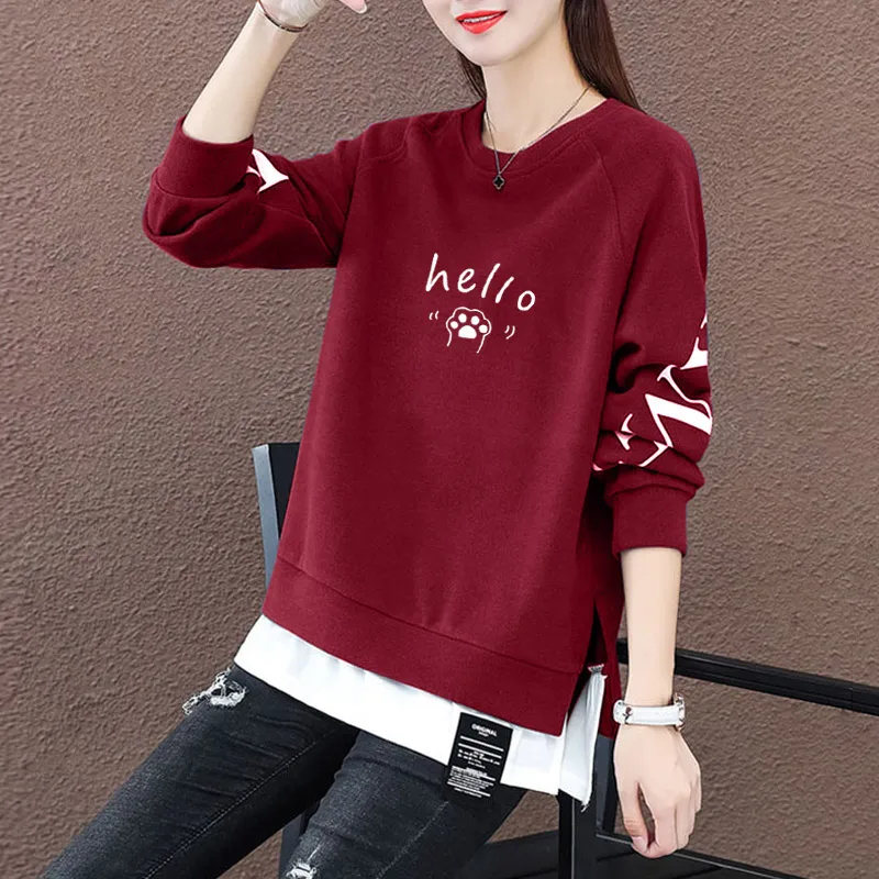 Felpa con cappuccio in due pezzi finto da donna 2024 Autunno Nuovo Thiened Fce Allentato Lungo Sve Tuta sportiva rotonda Ne Commute Sle Jaet