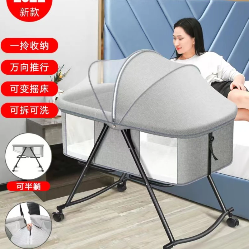 Baby crib movable portable baby crib multifunctional foldable newborn crib cradle bed bb bed belt wheel