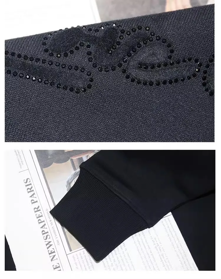 Diamond Flocking Love Yourself Women's Sweatshirt Autumn Winter Crew Neck Long Sleeve Pullover Sweatshirt Fashion Casual Y2K Top