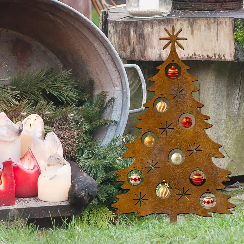 Christmas Tree Stake Christmas Tree Silhouette Sign Metal Christmas Tree Garden Stake Decoration for Indoor Outdoor Yard Lawn