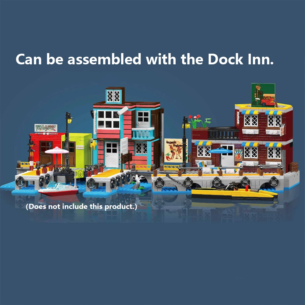Small Architecture Seaside Restaurant Building Blocks Assembly Display Gift for Boys Girls