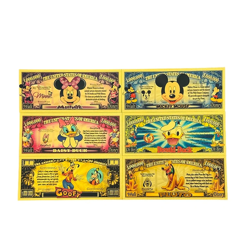 الأكثر مبيعًا من Disney Anime 6 أنواع من الأوراق النقدية ميكي مطلية بالذهب عيار 24 قيراط للتجميع