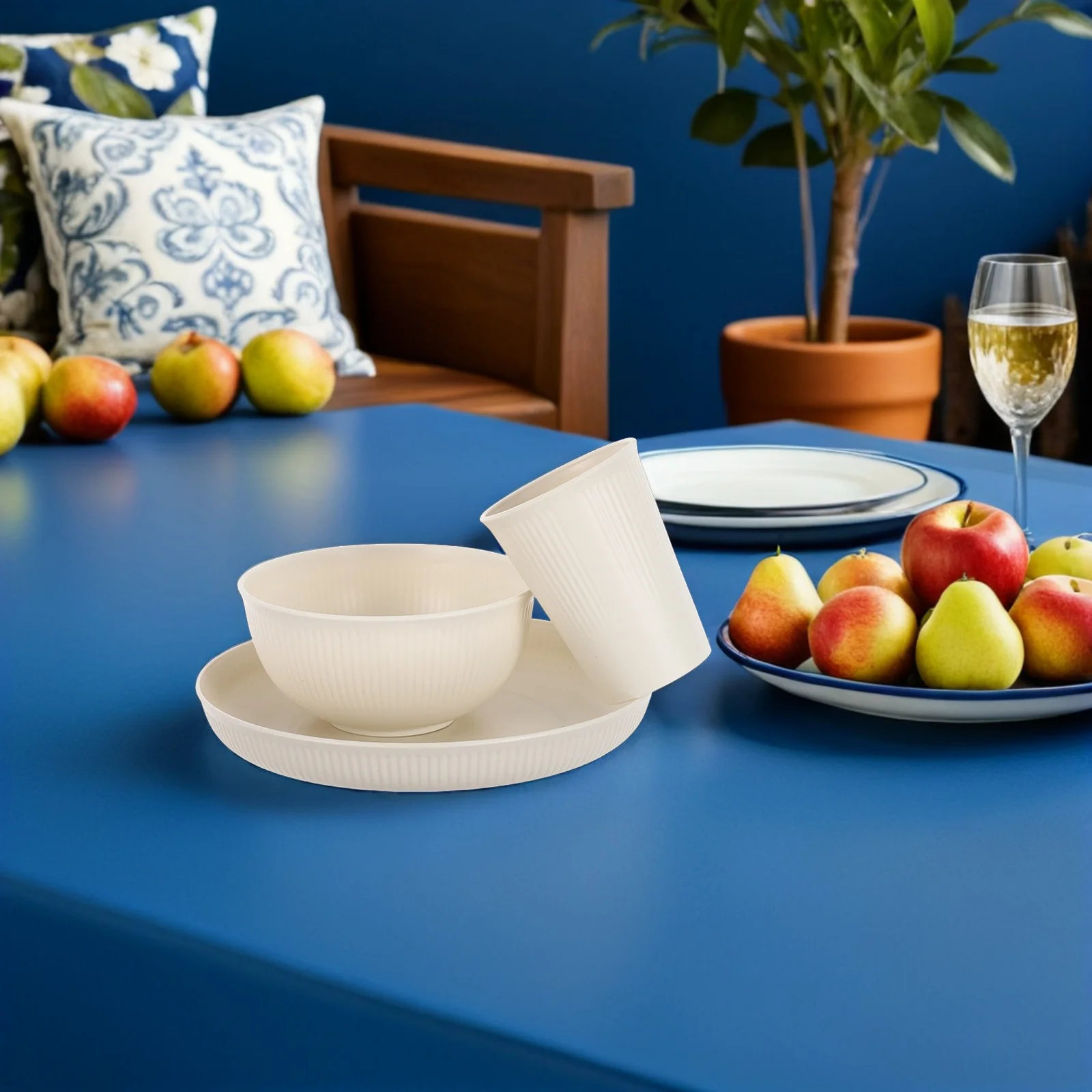 

18pcs Portable Tableware Set Unbreakable Reusable Plates Bowls Cups For 6 Stackable Kitchen Dishware Microwave Safe Camping