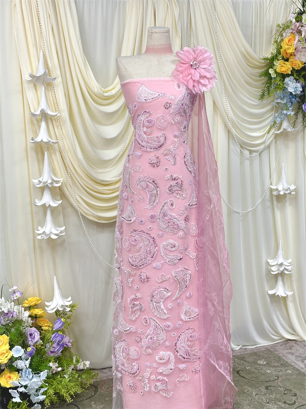 

African Beads Groom Tulle lace Fabric 2026 High Quality Sequins Embroidery French Tulle Laces For Nigeiran Party Sewing