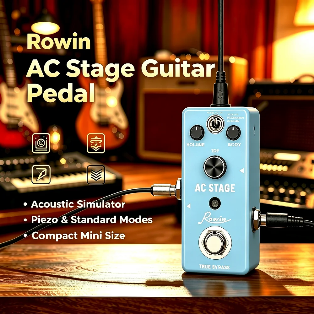 Rowin AC Stage Acoustic Guitar Effect Pedal Acoustic Simulator Effector Mini Pedal Jumbo Folk Guitar Parts Pure Sky Blue