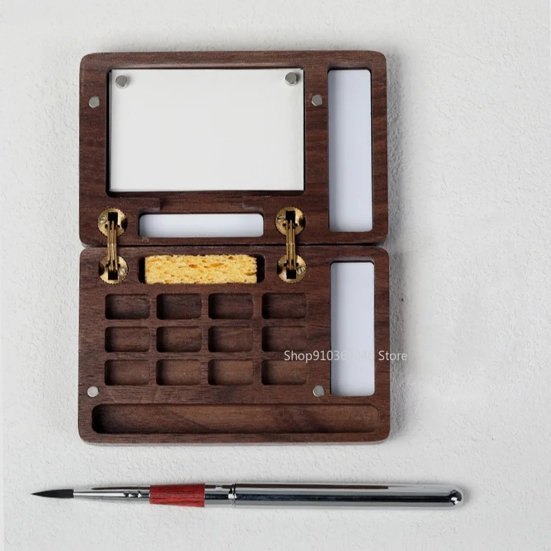 Empty Portable Watercolor Palette Set Walnut Magnetic Paint Box Travel Painting Sketching Portable Paint Tray Art Supplies