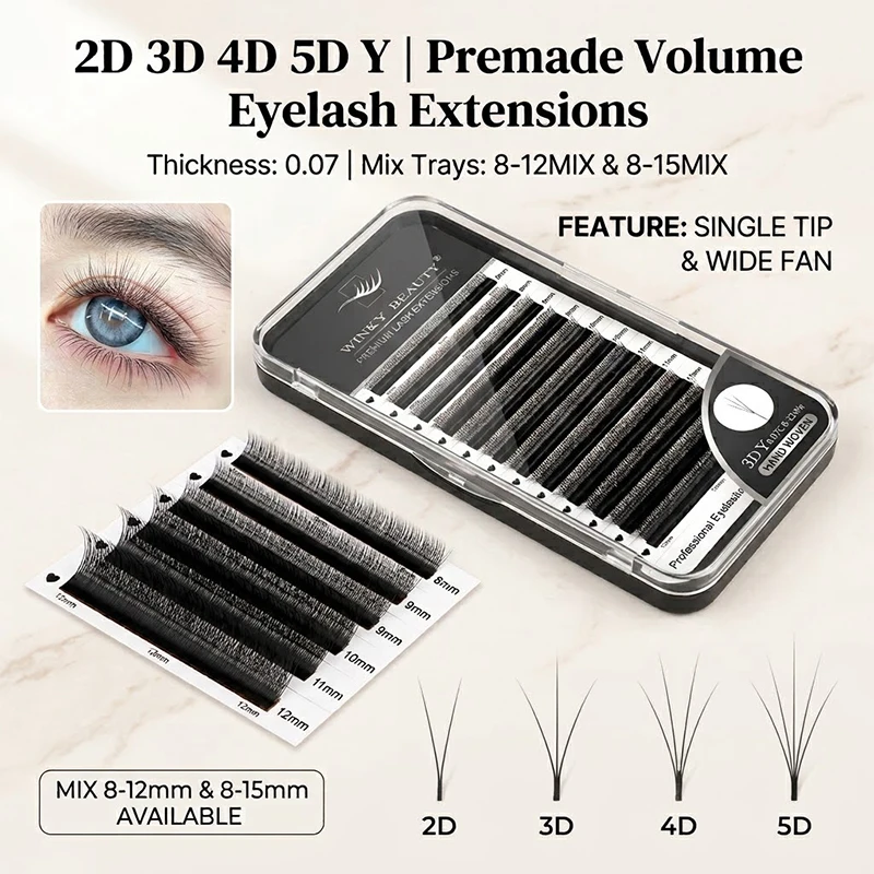 Winky Beauty Fluffy Natural 2DY 3DY 5DY Premade YY Shape Single Tips Soft Light Handmade False Mink Lashes Supplies Makeup Tools