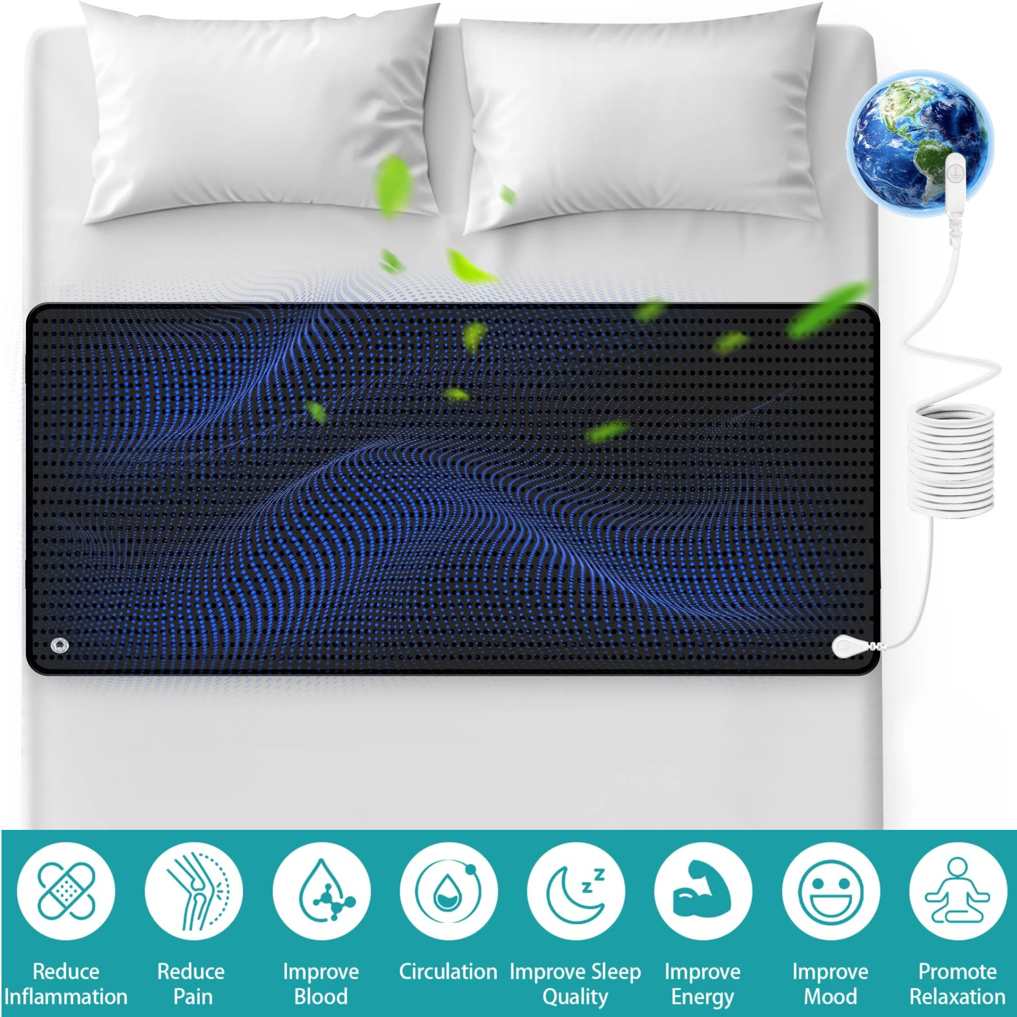 Grounding Leather Mattress Sleep Mat for Bed Conductive Earthing Pad for Better Sleep Reduce Stress with US/UK/EU Plug Cord