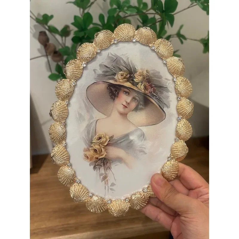 Oval Metal Photo Frame Home Decoration  Shell Shape Photo Frame with Diamond Ornament 6/7 Inch Creative Photo Frame