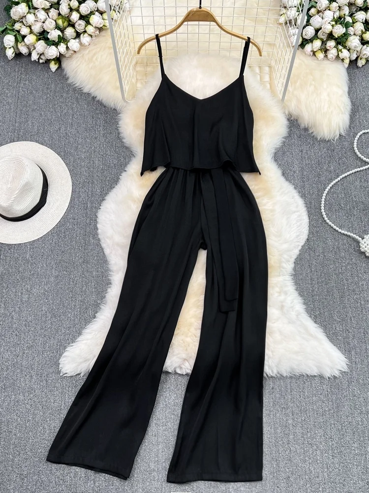 

Summer Faion High Waist Straight Leg Wide Leg Pants Dr with Ruffle Design Slimming Effect Casual Commute Sle