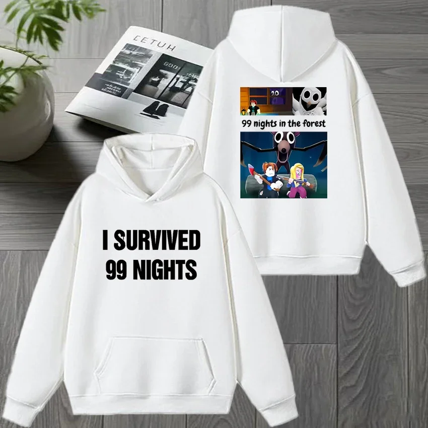 99 Nights in The Forest Fan Merch Graphic Print Black Hoodie, Unisex Harajuku Cartoon Fleece Pullover Sweatshirt for Men Women
