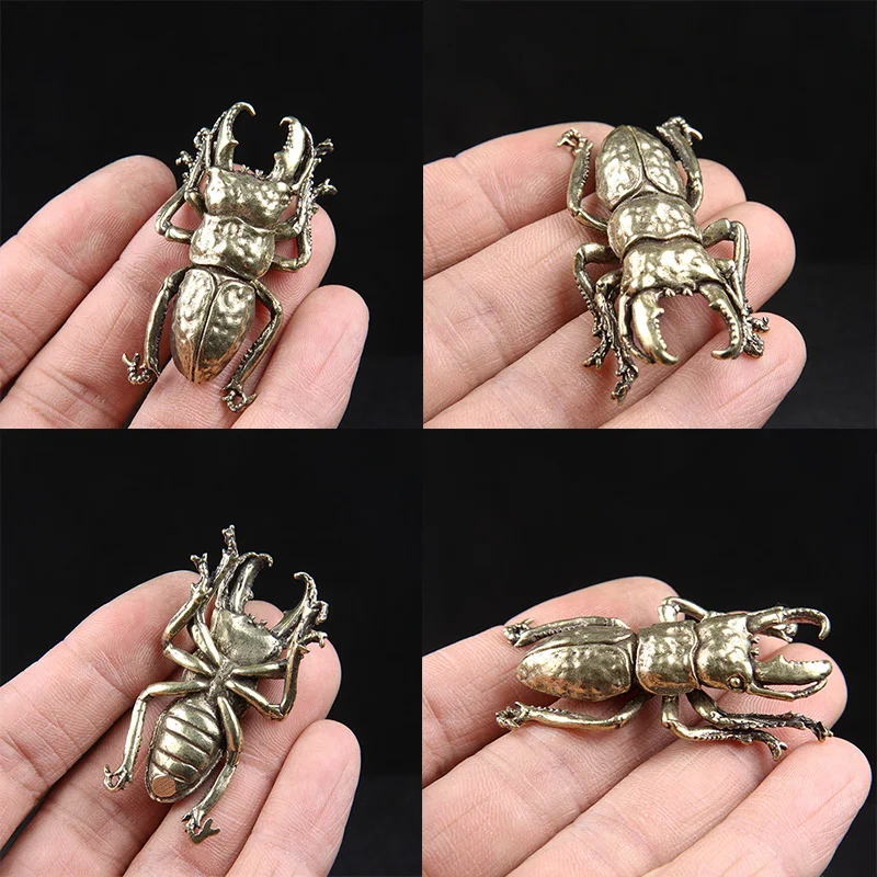 Vintage Copper Insect Tea Pet Japanese Rhinoceros Beetle Figuines Ornaments Brass Dynastes Hercules Home Decorations Accessories
