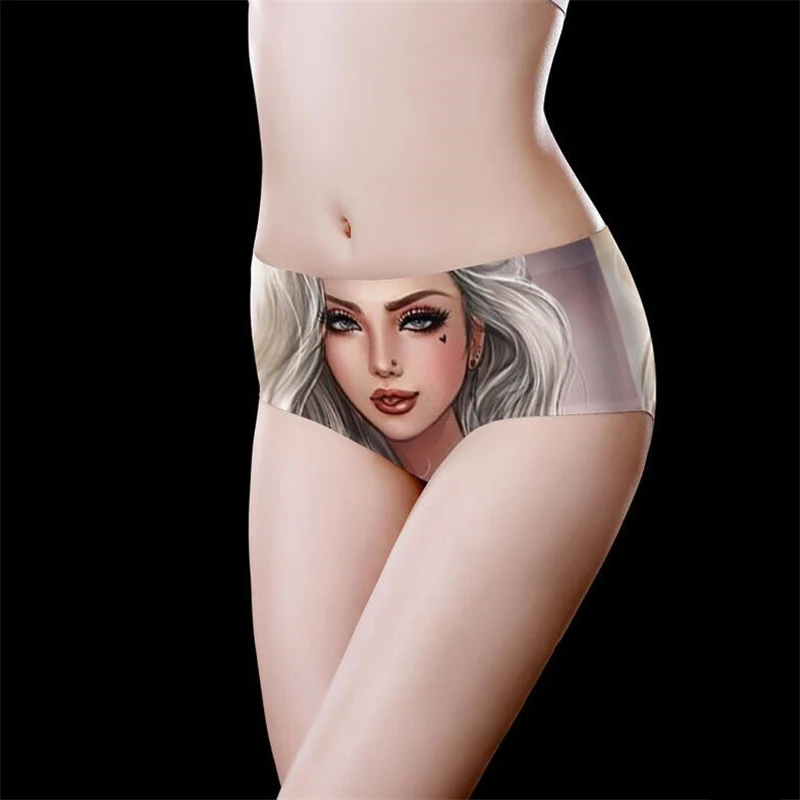 Unique Design Anime Beautiful Girl Print Girl Briefs Traceless Lingerie Comfort Underpants Ice Silk Sexy Underwear Women Panties