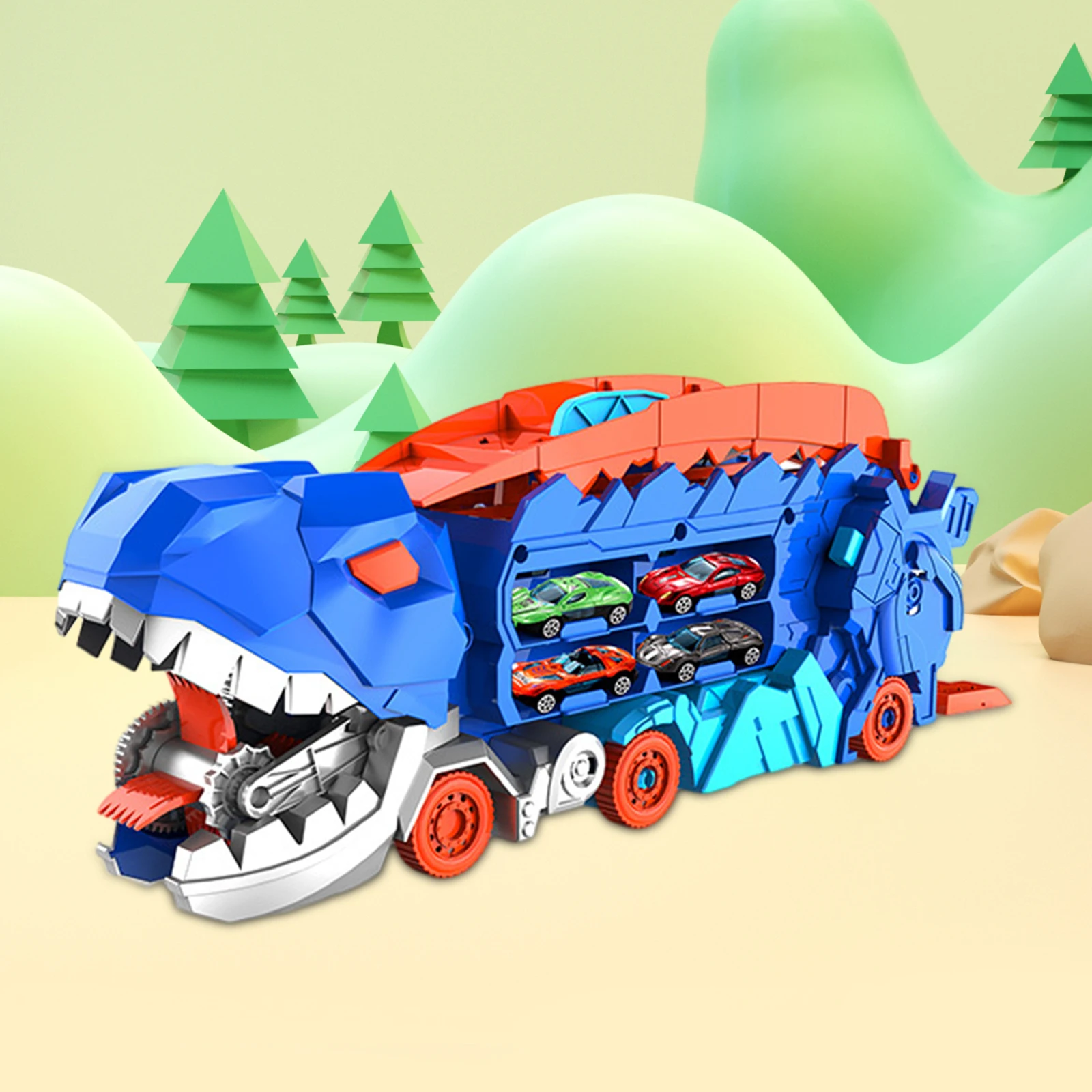 Camión de dinosaurios que come coches de juguete, figura de dinosaurio divertida, juguetes creativos transformables, devanador de dinosaurios para niños en edad preescolar, Mini coches