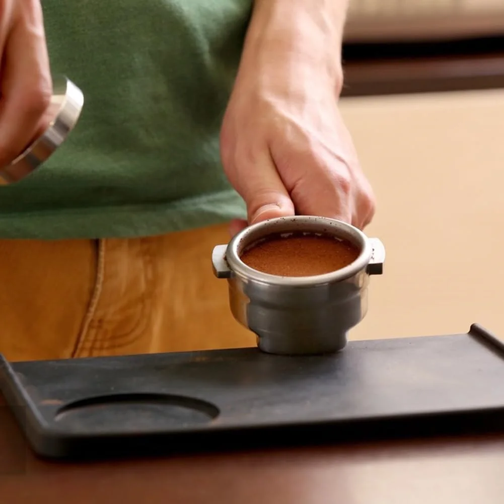 Silicone Coffee Tamper Mat with Contoured Base for Secure Placement on Table Edges During Manual Tamping Tasks