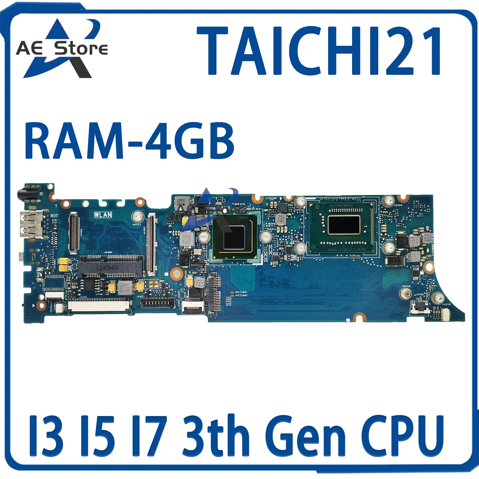 TAICHI21 Mainboard For ASUS TAICHI 21 Laptop Motherboard Maintherboard With I3-3217U I5-3317U I7-3537 CPU 4GB/RAM