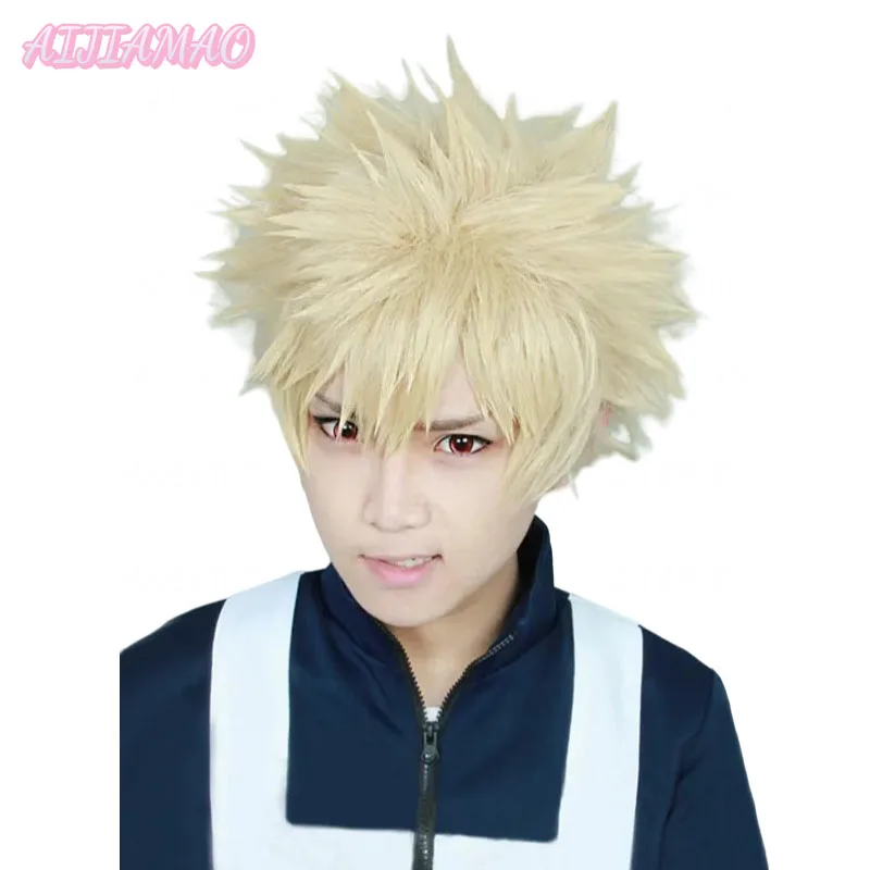 Bakugou Katsuki Bakugo Short Light Blonde Heat Resistant Synthetic Fluffy Layered Cosplay Wig + Wig Cap